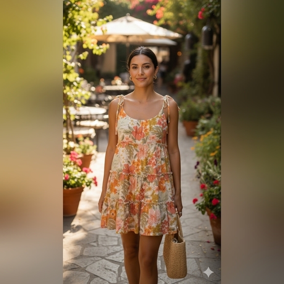 Forever 21 Dresses & Skirts - Forever 21 Floral Tiered Dress - Orange and Green